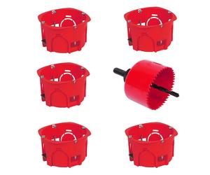 Lot 5 boîtes d'encastrement cloison sèche + scie cloche