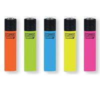 Lot 5 Briquet Clipper - Fluo - Rechargeable - 5 Couleurs - 504