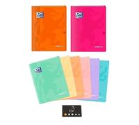 Lot 5 Cahiers EasyBook Polypro à Rabats - 24 x 32 cm - Grands Carreaux Séyès - 96 Pages - Coloris Assortis + 1 Index Blumie (3 Pastel + 2 Vif)