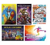 Lot 5 Carte postale Saint st Nicolas fête garçon Le Roi Lion Les Gardiens de la Galaxie Manette Toy Story Foot