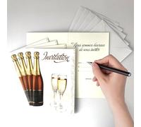 Lot 5 Cartes "Invitation" Champagne +5 Enveloppes Blanches 9x14cm - Texte Nous sommes heureux de vous inviter pour ... fêter, célébrer, trinquer, partager des Bulles de Bonheur, Anniversaire - IV5031