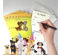 Lot 5 Cartes "Invitation" Chiens Chiots Animaux Avec 5 Enveloppes Blanches 9x14cm - Texte Je t'invite pour ... le (date) à (heure) adresse - Fête, Goûter, Anniversaire, Amis, Copains Copines - IV5022
