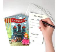 Lot 5 Cartes "Invitation" Princesse Chevalier Avec 5 Enveloppes Blanches 9x14cm - Texte Je t'invite pour ... le (date) à (heure) adresse - Fête, Goûter, Anniversaire, Amis, Copains Copines - IV5033