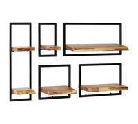 Lot 5 Étagères Murales Bois Massif Acacia Acier Moderne 6 Tablettes