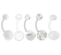lot 5 Piercing transparent nombril invisible fluo blanc boule blanche paillette plastique flexible bio
