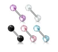 Lot 5 Piercings Langue DIMITRI Fluo Phospho Boule Facette Disco Acier Chirurgical Inoxydable Anti Allergique Barbell LOVEPIERCING