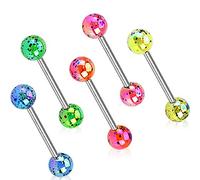 Lot 5 Piercings Langue LENA Eclaboussures De Peinture Sur Revêtement Aurore Boréale Acier Chirurgical Inoxydable Anti Allergique Barbell LOVEPIERCING