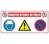 Lot 5 Sticker Chantier Interdit au Public 15x30cm - Panneau Autocollant Sécurité - Vinyle Extérieur Résistant -