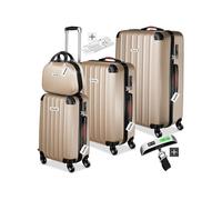 Lot 5 valises à coque rigide avec serrure tsa roulettes pivotantes à 360 degrés champagne trousse de toilette amovible pèse-bagages