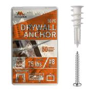 Lot 50 chevilles autoperceuses pour cloison sèche, qualité supérieure #8 et 50 vis autotaraudeuses Phillips à tête cylindrique pour plaque de plâtre, jusqu’à 34kg [75lb] - Mobi Lock