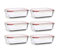MENASTYL - Lot de 6 boites alimentaires hermétiques rectangulaires en verre borosilicate Clémentine avec couvercles - 1040 ml - Empilables - Idéal batch cooking - 6014018