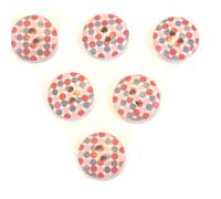 LOT 6 BOUTONS BOIS à coudre : rond motif fantaisie 15mm (06)