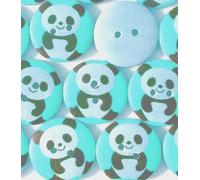 LOT 6 BOUTONS BOIS : rond bleu motif panda 15mm