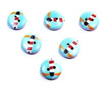 LOT 6 BOUTONS BOIS : rond thème mer motif phare 15mm (60)