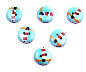 LOT 6 BOUTONS BOIS : rond thème mer motif phare 15mm (60)