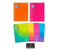 Lot 6 Cahiers EasyBook 4 Fusion + 1 Rose + 1 Orange Polypro à Rabats - 24 x 32 cm - Grands Carreaux Séyès - 96 Pages + 1 Index Blumie (4 Fusion +2 Vif)