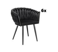 Lot 6 chaises de salle à manger en velours design noué noires