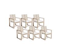 Lot 6 Chaises d'Extérieur Jardin Style Rustique avec Accoudoirs Bois Clair