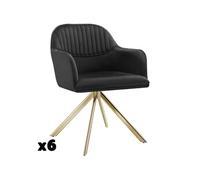 Chaise - TECTAKE - Lot de 6 fauteuils LONA pivotants avec rembourrage épais aspect velours, 56 x 59 x 81 cm - Noir/Or