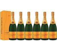 LOT 6 CHAMPAGNES VEUVE CLICQUOT BRUT CARTE JAUNE 75CL AVEC ÉTUIS