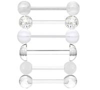 lot 6 Piercing transparent langue invisible fluo blanc demi boule blanche paillette
