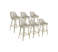 tectake® Lot de 6 Tabouret Bar, Aspect Velours, Chaise de Bar avec Repose-Pieds, Chaise Haute Cuisine pour îlot Central, H108cm, Max.120 kg, Rembourrée avec Dossier, Tabouret Haut Cuisine Comptoir Bar