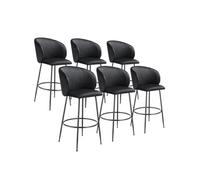 Tabouret de bar - TECTAKE - Lot de 6 tabourets LUANA aspect velours et repose-pieds 51 x 60 x 106 cm - Noir/Noir