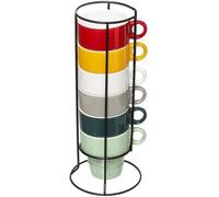 Lot 6 tasses capucino avec support métal - JJA - Rond - 28 x 13,5cm - Adulte