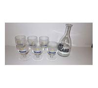 LOT 6 VERRES BALLON RICARD 17 CL + 1 CARAFE 0.5 L ECRITURE BLEUE NEUF