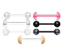 lot 7 Piercing transparent langue invisible blanc demi boule blanche paillette noir rose peau bio plastique