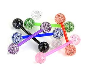 Lot 7 Piercings Langue GIADA Flexible Bioflex Paillettes Barbell LOVEPIERCING