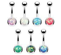 Lot 7 Piercings Nombril MARLON Ventre Boule Diamant Pierre d'opale Bijoux Acier Chirurgical Inoxydable Anti Allergique Banane Barbell LOVEPIERCING