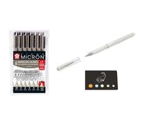 Lot 7 Pigma Micron + Stylo Bille Pointe Large Blanc + 1 Index Adhésif Blumie