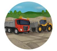 LOT 8 Assiettes rondes 23cm en Papier Construction Party - Engins de construction - Amscan