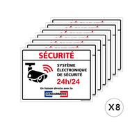 Lot 8 stickers alarme système électronique en liaison avec la gendarmerie sécurité 24H/24 - 8x6 cm - Adhesif blanc