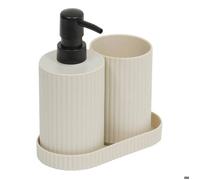 Lot accessoires de salle de bain 2 gobelet 1 coupelle beige strié - 5five