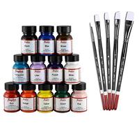 Lot Angelus : 12 teintures pour cuir de 29,5 ml et 5 pinceaux.