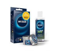 Lot avantageux de préservatifs MY.SIZE 53mm, boîte de 10 + gel lubrifiant MY.SIZE Natural 100ml + bougie de massage MY.SIZE...