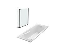 Lot baignoire droite 150 X 70 Corvette + pare bain 2 volets noir mat