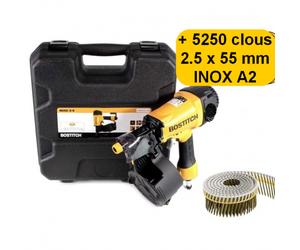 LOT BARDAGE BOSTITCH N66C-2-E CLOUEUR + 5250 CLOUS INOX 2.5x55mm A2 liaison PVC