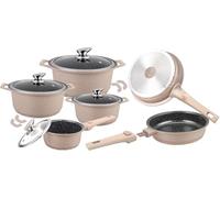 Lot Batterie de Cuisine Induction 13 Pièces Poêles, Marmites & Casserole en Fonte d’Aluminium - Manches Amovibles - Revêtement Céramique Antiadhésif Sans PFOA/PFAS Tous Feux &Couvercles Verre (Beige)
