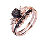 Lot Bijoux Ensemble de bague de fiançailles en quartz rutilé noir Bague en or rose forme ovale d'anniversaire mariage incurvée noire (Black, 9)