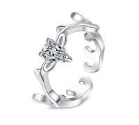 Lot Bijoux Fantaisie Anneau Argent Fin Or Blanc 14 Carats Diamant de Laboratoire Pierre Précieuse Goutte D'Eau à Motif Cerf Ouvert Taille Épouse pour Sœur Anniversary