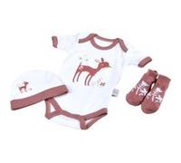 Lot body + bonnet + chaussettes à motif faon 100% coton pour bébés - Naissance - Blanc et rose - Gamme Forêt Magique Blanc G