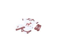 Lot body + bonnet + chaussettes à motif faon 100% coton pour bébés - Naissance - Blanc et rose - Gamme Forêt Magique