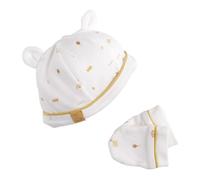 Lot bonnet et moufles bébé en coton