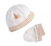 Lot bonnet et moufles bébé en coton