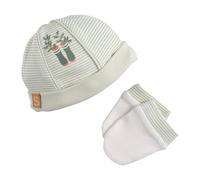 Lot bonnet et moufles bébé en coton
