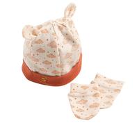 Lot bonnet et moufles bébé en coton - orsino beige/orange 0/1M(50/54)
