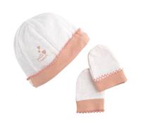 Lot bonnet et moufles bébé en coton - petit coeur blanc 0/1M(50/54)